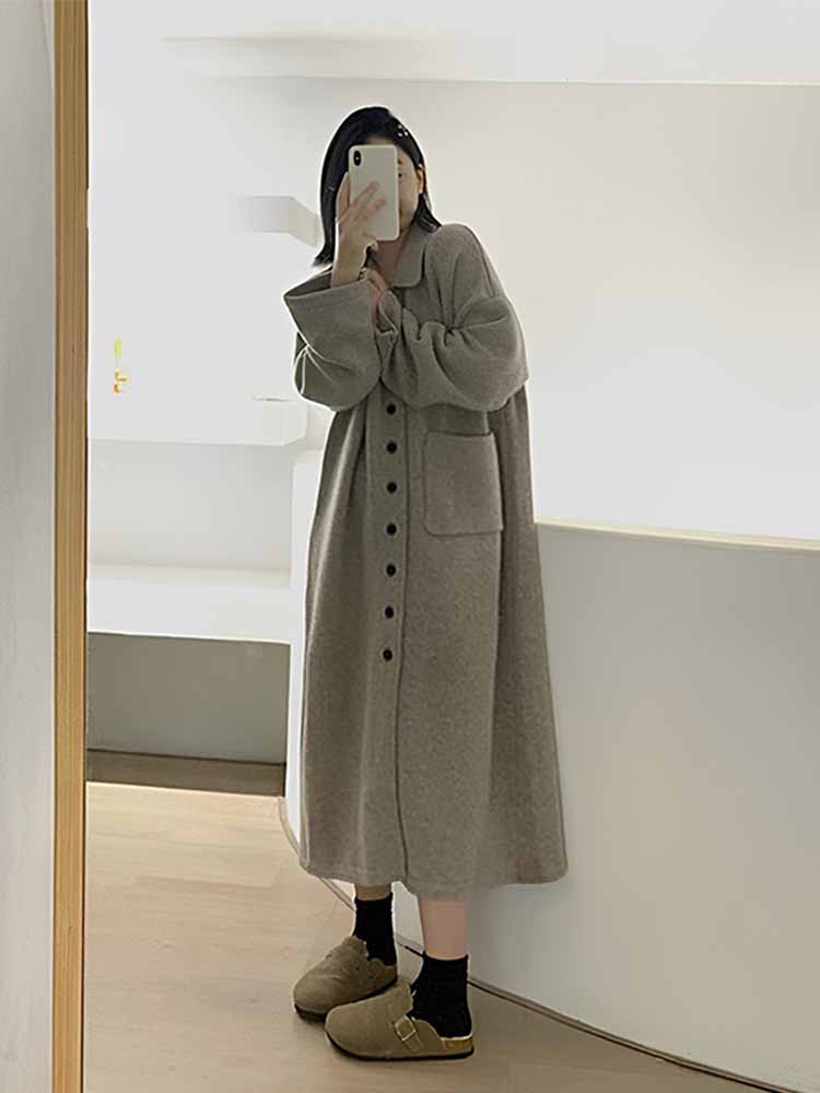 宽松纯色慵懒风单排扣宽松型