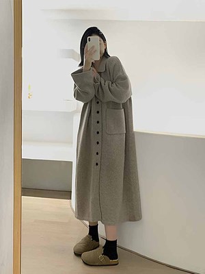 宽松纯色慵懒风单排扣宽松型