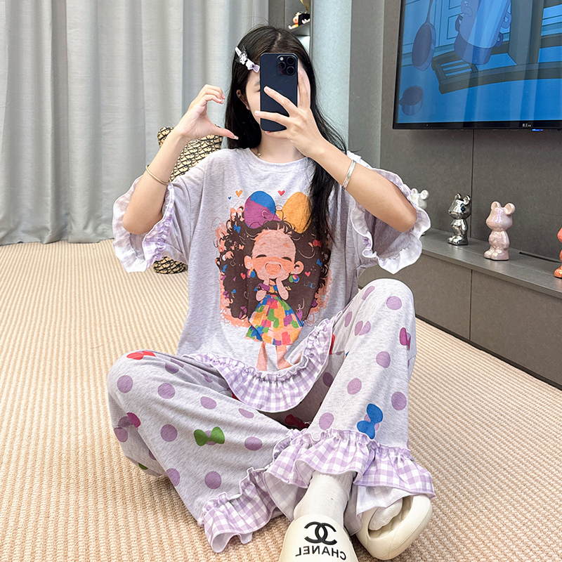 夏季短袖睡衣女新款甜美卡通套装