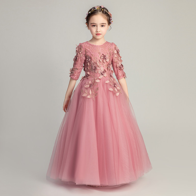 女童晚礼服公主裙长袖模特走秀