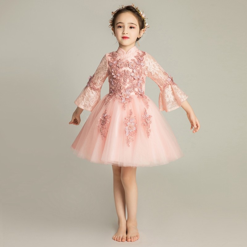 小花童蓬蓬纱走秀长袖洋气公主裙