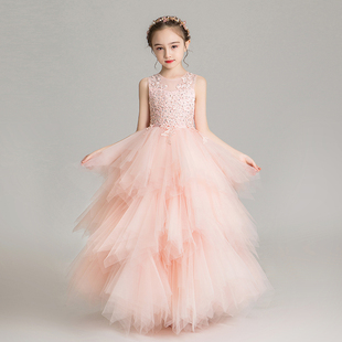 女童晚礼服儿童婚纱小孩花童蓬蓬纱公主裙学生歌唱走秀演出服高端
