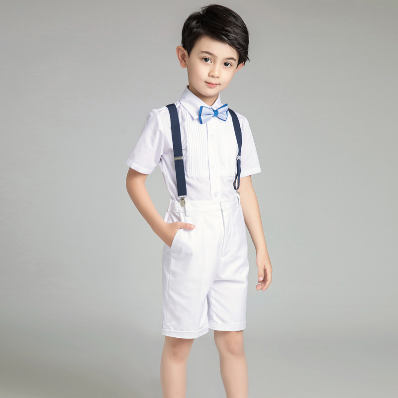 儿童礼服小花童主持人男童钢琴表演服装背带裤套装六一合唱演出服