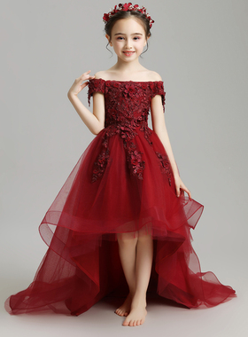 儿童晚礼服公主裙蓬蓬纱女童婚纱拖尾小孩花童模特走秀钢琴演出服