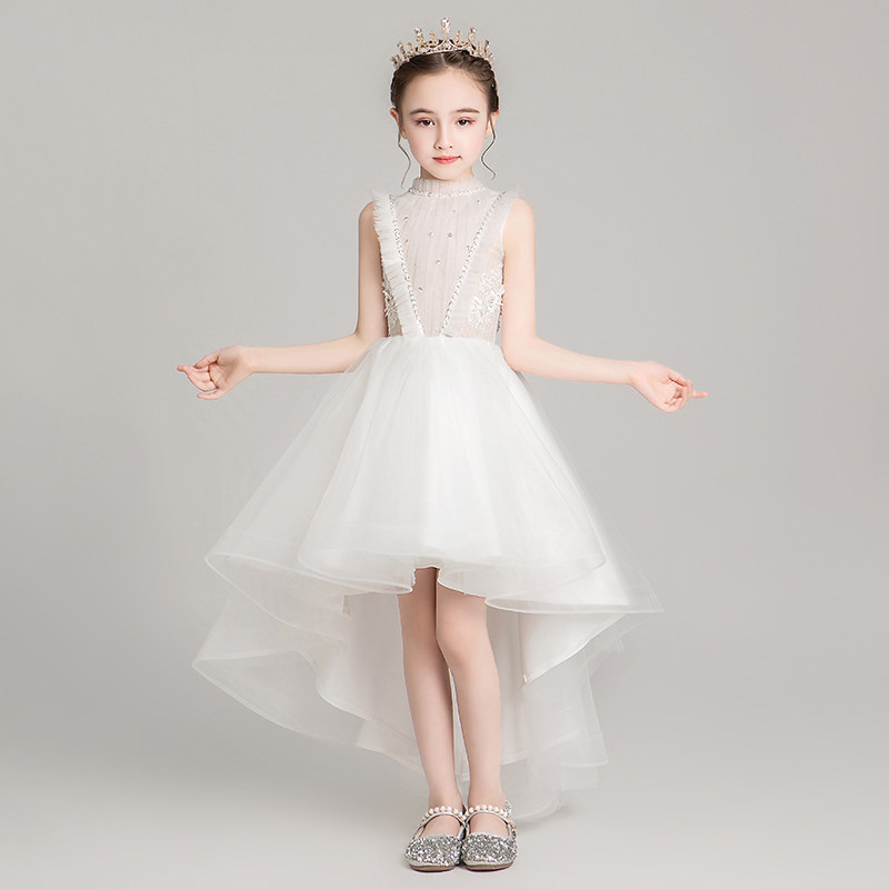 女童婚纱公主裙蓬蓬纱小孩花童晚礼服夏季儿童高端生日演出服白色