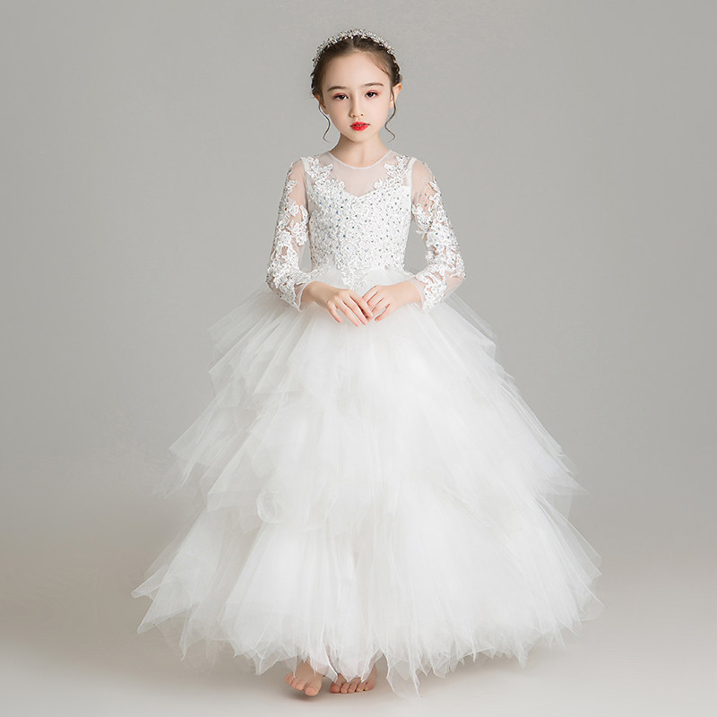 女童礼服公主裙蓬蓬纱小孩主持人钢琴演出服白色花童婚纱长袖洋气,童装/婴儿装/亲子装,儿童礼服,淘宝优惠券,粉丝福利购,淘宝优惠卷