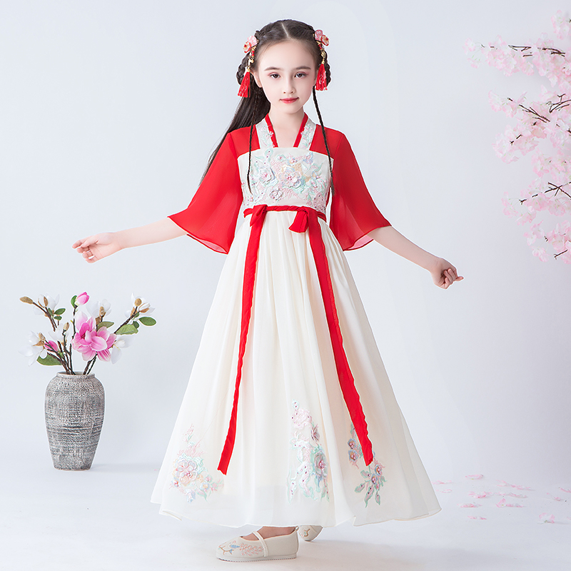 女童中国风汉服短袖超仙连衣裙古风儿童古装齐胸襦裙小孩唐装秋冬