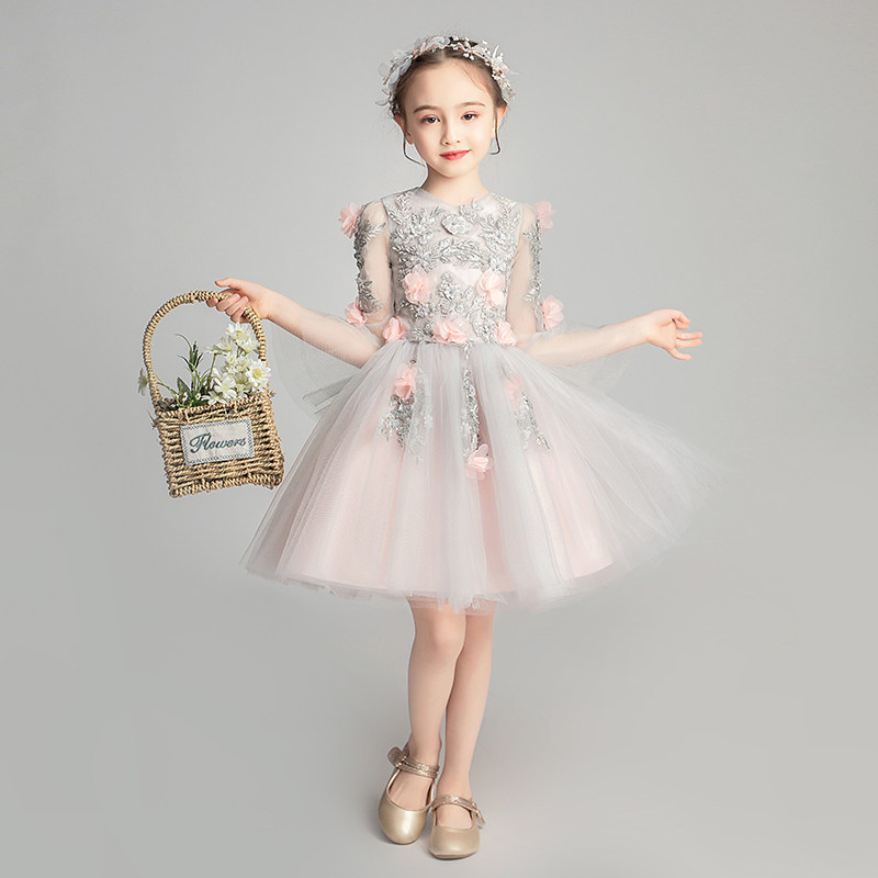 女童公主裙蓬蓬婚纱小孩花童晚礼C服儿童钢琴演出服高端模特走秀