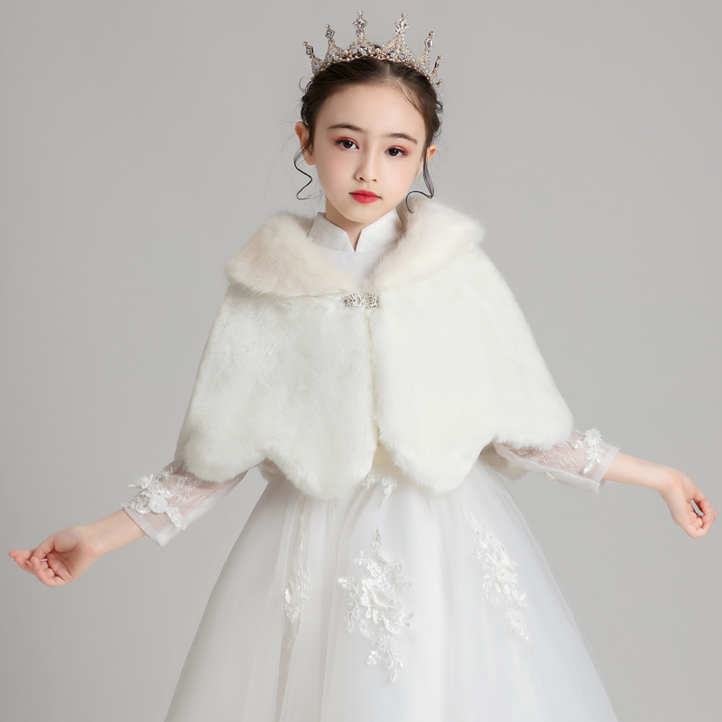 女童斗篷披风儿童小坎肩毛绒外套带毛领洋气公主配饰毛披肩白色冬