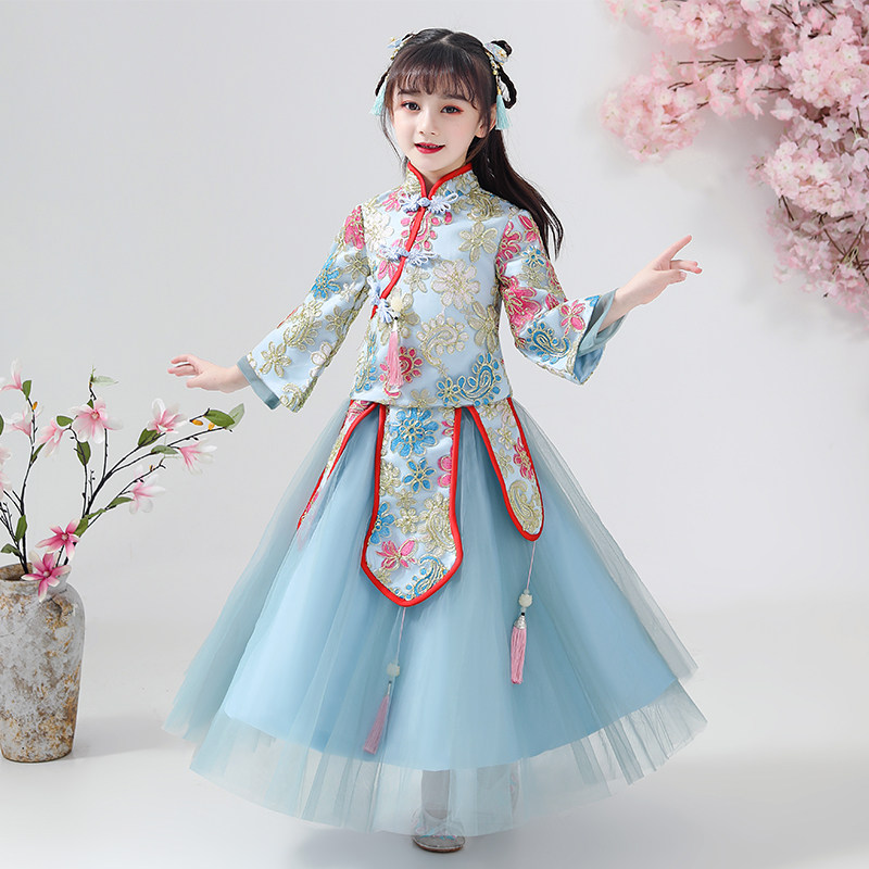 儿童汉服女童唐装国潮加绒厚长袖图片