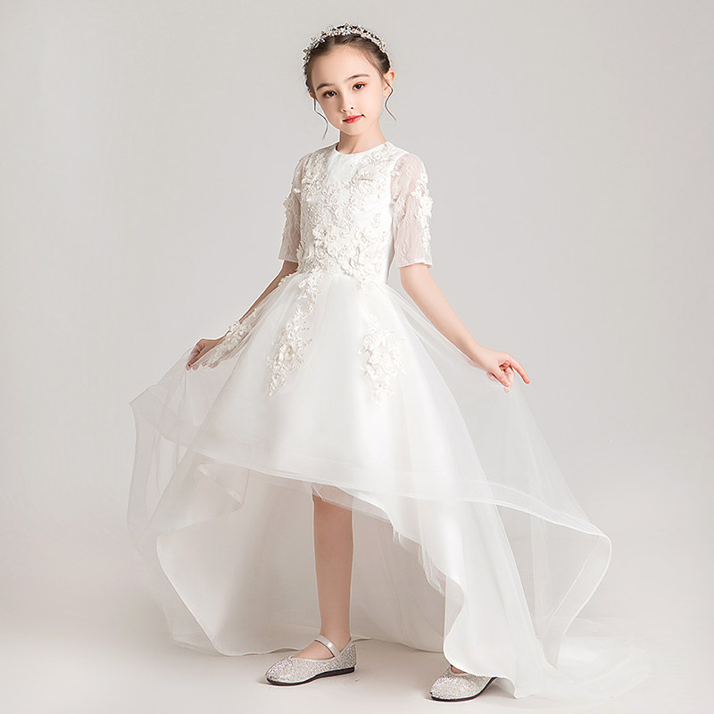 儿童婚纱超长女童拖尾晚礼服小女孩花童公主裙拖地蓬蓬纱大童走秀