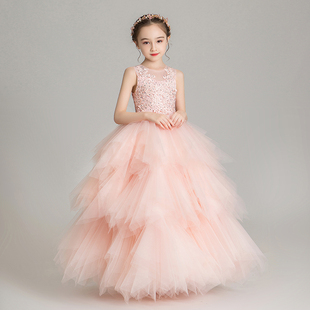 女童晚礼服儿童婚纱小孩花童蓬蓬纱公主裙学生歌唱走秀演出服高端