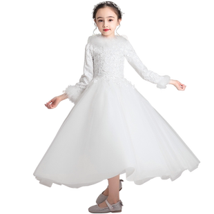 儿童礼服公主裙女童蓬蓬小孩婚纱花童加棉服装加厚长袖演出服冬季