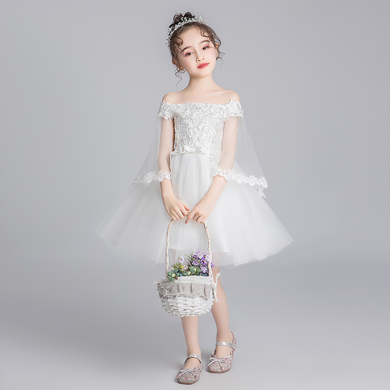 生日婚纱蓬蓬裙小花童白色晚礼服