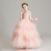 公主裙女童蓬蓬纱长袖 儿童婚纱小主持人表演服模特走秀钢琴演出服