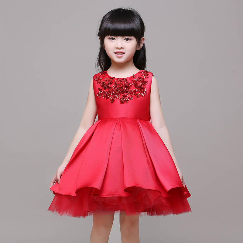 儿童礼服婚纱红色钢琴公主裙短款