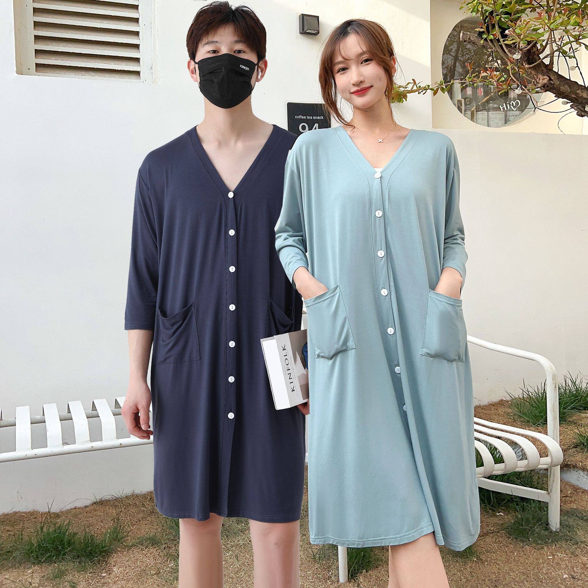 情侣款夏薄款睡袍比特棉开衫宽松睡衣女睡裙休闲莫代尔家居服男浴,女士内衣/男士内衣/家居服,睡袍/浴袍,淘宝优惠券,粉丝福利购,淘宝优惠卷