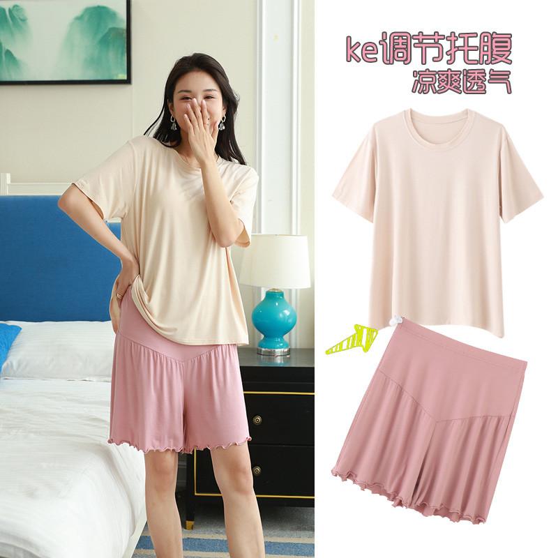 莫代尔月子服孕妇宽松大码睡衣女产后产妇哺乳短袖短裤护腹家居服