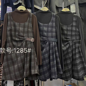加厚格子连衣裙半高领打底衫女装两件套2025秋季时尚新款气质套装
