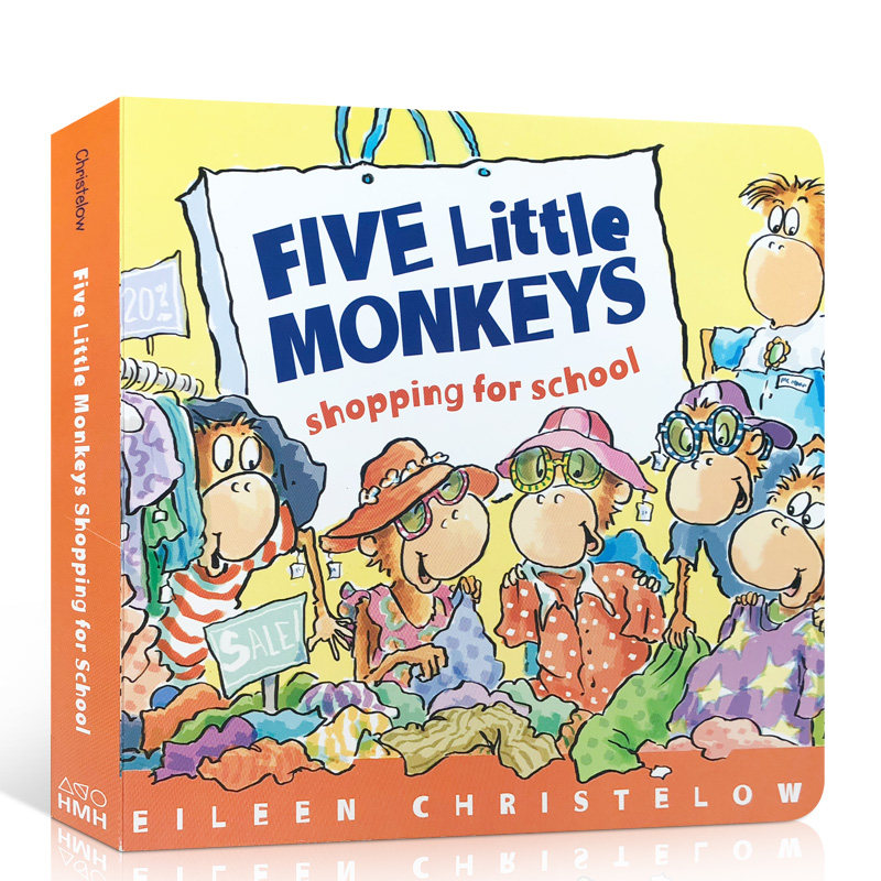 英文原版 five little monkeys shopping for school 五只小猴子 英文