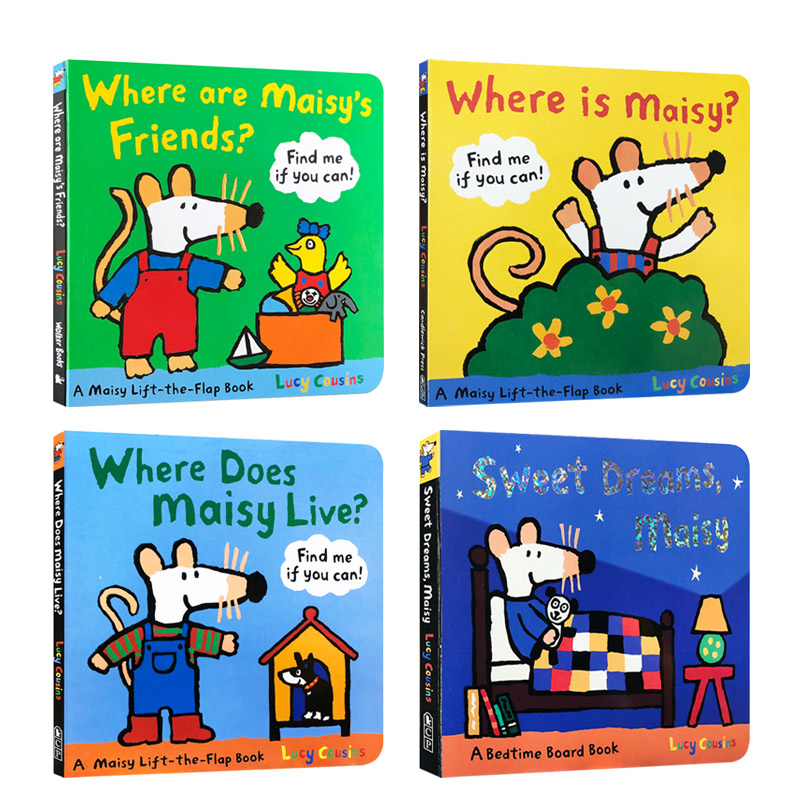 英文原版 小鼠波波系列4册 纸板书撕不烂 Where Does Maisy Live? / Sweet Dreams, Maisy 梅西住在哪里？学龄前儿童启蒙英语绘本