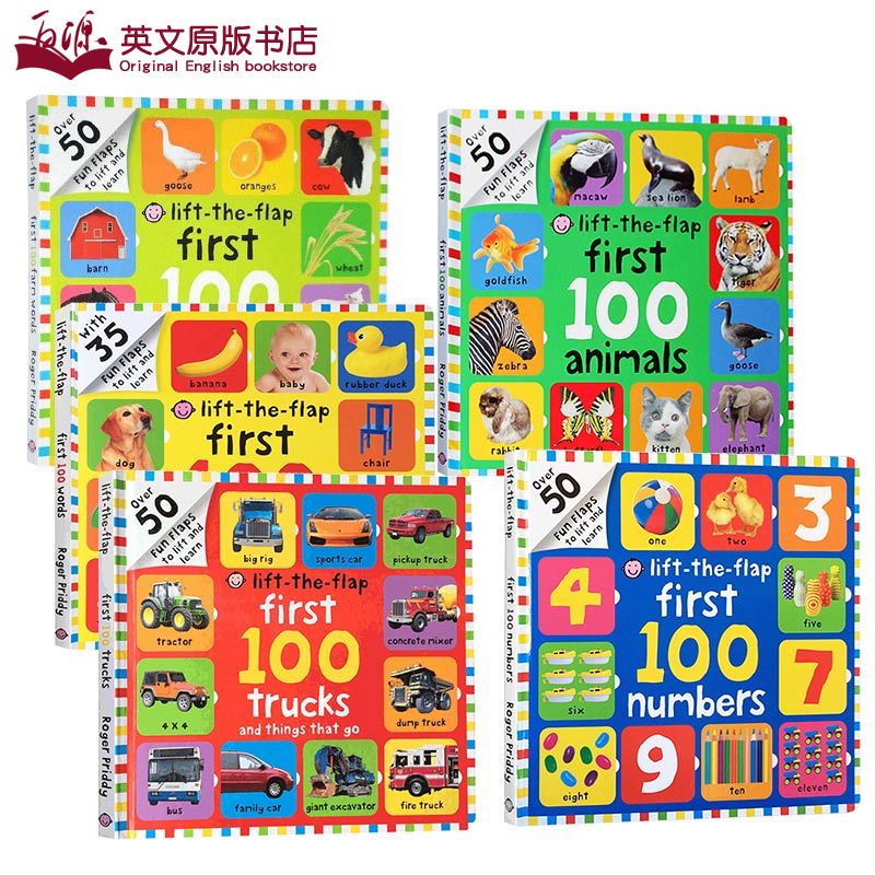 英文原版进口绘本Lift-the-Flap First 100系列5册 Numbers/Words/Animals/trucks and things/farm words儿童启蒙早教纸板翻翻书