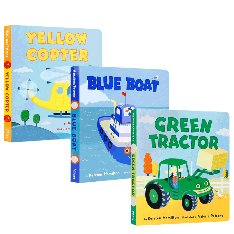 英文原版绘本救援系列3本合售 Yellow Copter/ Blue Boat/ Green Tractor 3-5岁低幼启蒙儿童英语早教撕不烂纸板书-封面