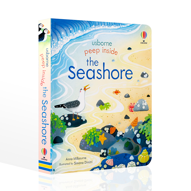 Usborne偷偷看里面系列海滩Peep Inside the Seashore窥探海滨的内部情况尤斯伯恩出版3-5岁低幼启蒙宝宝英语认知撕不烂纸板翻翻书