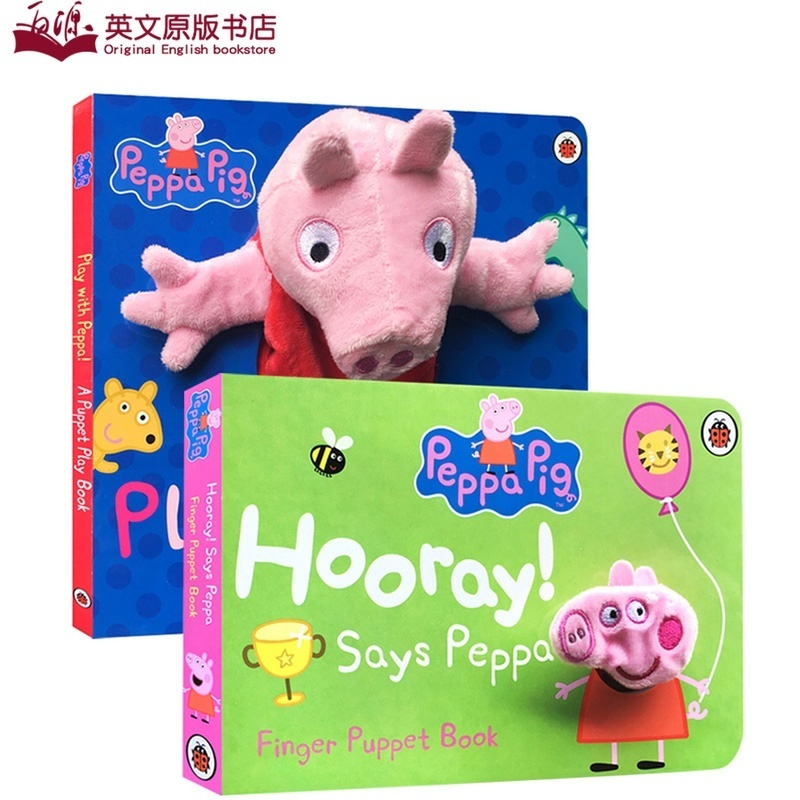 英文原版绘本 Peppa Pig: Play with Peppa Hand  Hooray! Says Peppa Finger 粉红猪小妹佩奇手指偶玩具纸板书2册亲子互动图画书 书籍/杂志/报纸 儿童读物原版书 原图主图