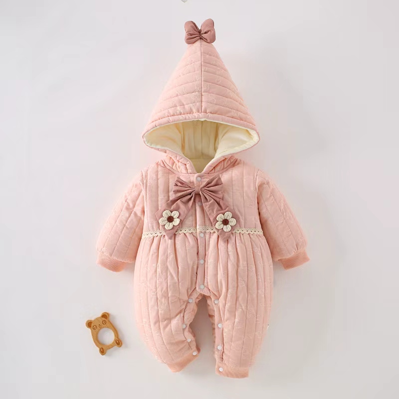 女婴儿冬季外出连体衣宝宝棉服加厚冬天加绒加厚哈衣爬服带帽衣服