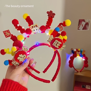 春节醒狮发箍女儿童可爱毛绒发卡头饰新年头箍发饰节日装扮发夹发
