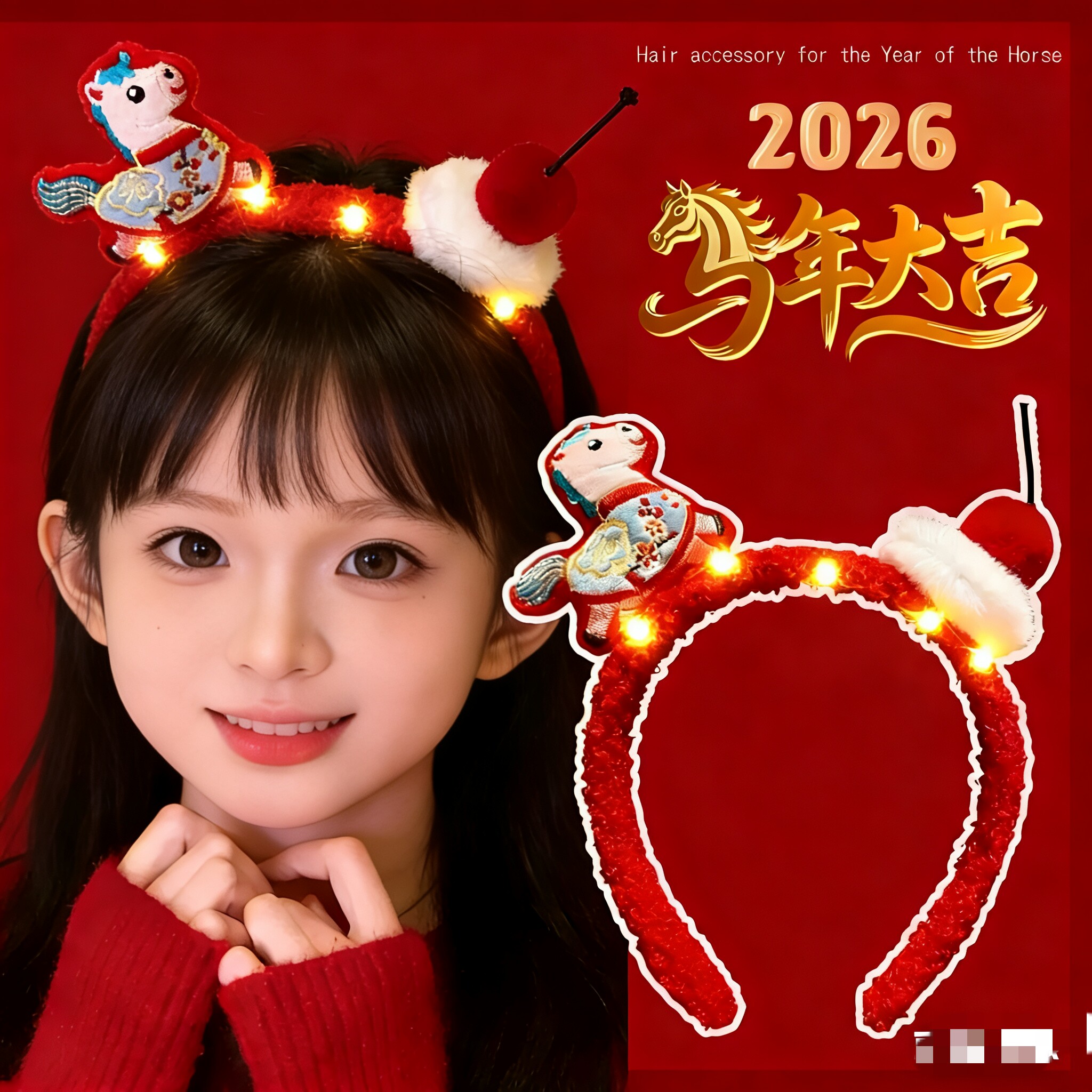 2026新款圣诞节小马发箍LED亮灯布艺头饰女装饰道具新年发光发箍,饰品/流行首饰/时尚饰品新,发饰,淘宝优惠券,粉丝福利购,淘宝优惠卷