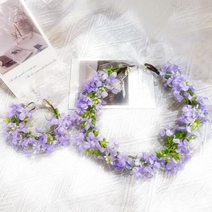 花圈头饰新款仿真油菜花户外春游花环田园景区踏青头饰仙女孩发圈