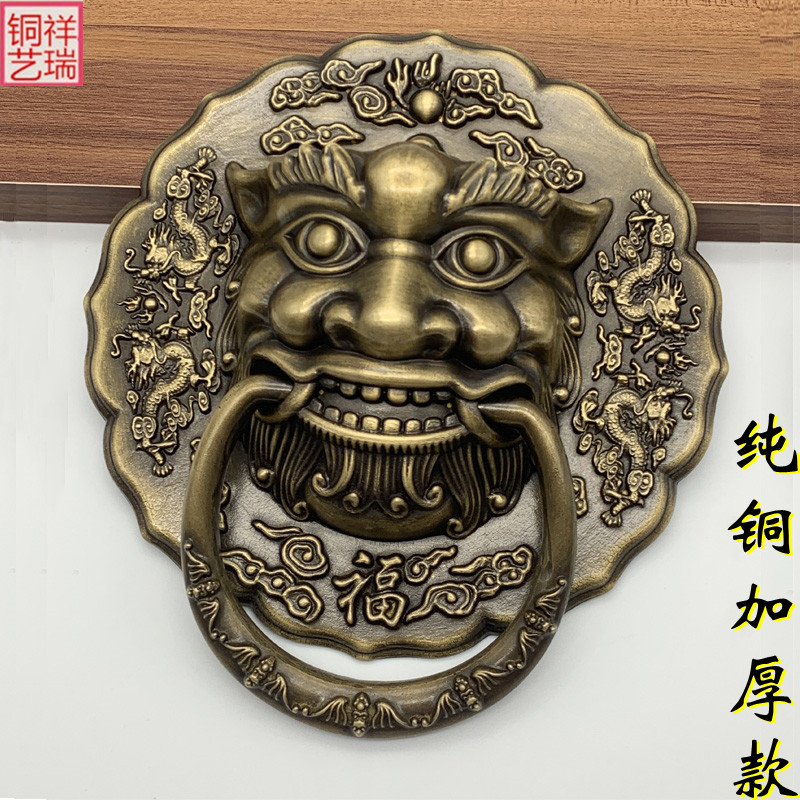 老式木门兽头拉手狮子头复古铜把手玻璃门纯铜门环中式大门铜拉手
