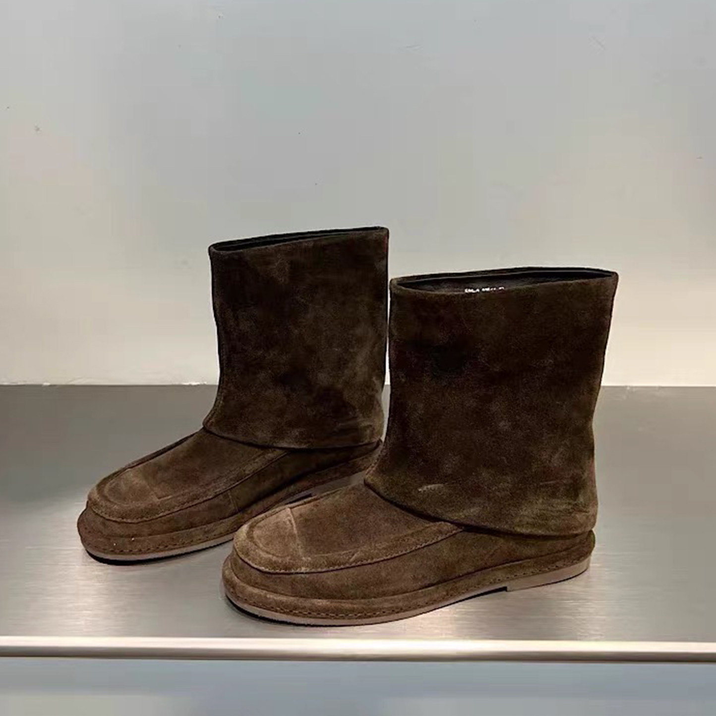 2025秋冬新款韩版圆头平底短靴女真皮低跟裤管靴西部牛仔靴中筒靴,女鞋,时装靴,淘宝优惠券,粉丝福利购,淘宝优惠卷