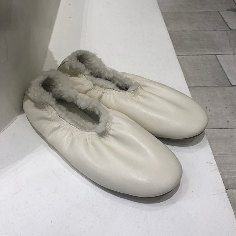 真皮毛毛鞋芭蕾舞鞋奶奶鞋单鞋女