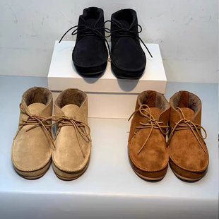 2025秋冬新款 圆头绑带加厚羊毛雪地靴女真皮平底保暖棉靴高帮短靴