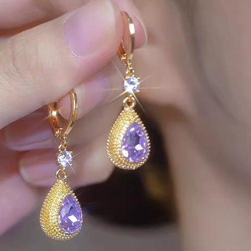 奥特莱斯清仓捡漏限时特价紫色水晶榴莲耳扣925纯银针outlets配饰