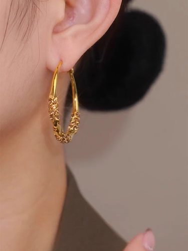 奥特莱斯品牌专柜特价折扣清仓18K金镶钻大圆圈耳环夸张几何耳饰