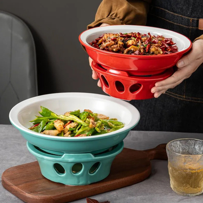 湘菜馆餐具小炒黄牛肉盘子干锅带底座保温私房菜饭店蜡烛加热明炉