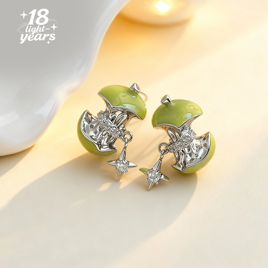 平安夜耳钉女珐琅滴釉青苹果