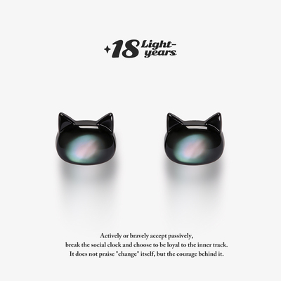 18光年999银针黑色猫咪贝壳耳钉