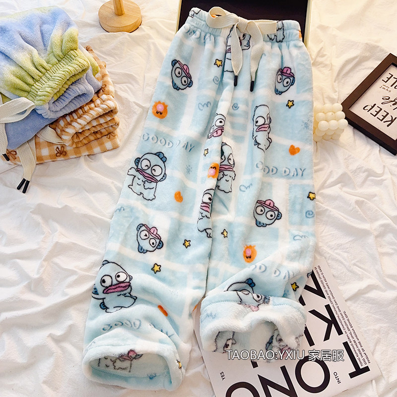 初中生睡衣女孩秋冬季法兰绒保暖睡裤小丑鱼男女童儿童珊瑚绒长裤