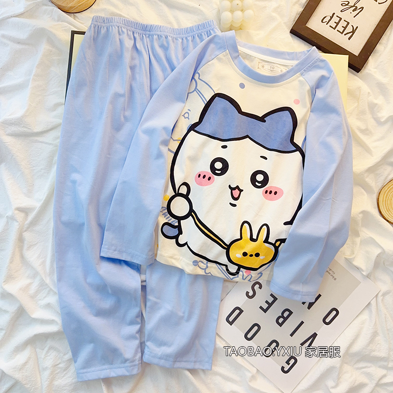 CHIKAWA中大童睡衣春秋季小八纯棉长袖家居服女童初中生卡通套装