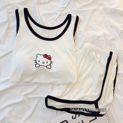 女大童夏季莫代尔背心睡衣带胸垫hellokitty猫初中生防凸点家居服