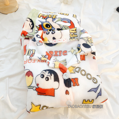 蜡笔小新儿童法兰绒睡衣秋冬款男童女童长袖宽松卡通加绒居家套装