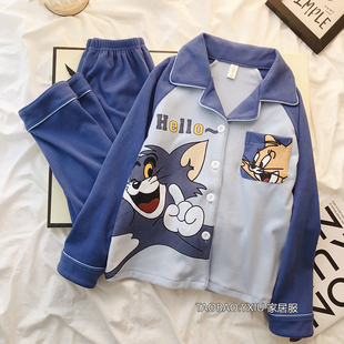 儿童睡衣男孩德绒保暖冬季款猫和老鼠汤姆猫杰瑞鼠加厚男童家居服