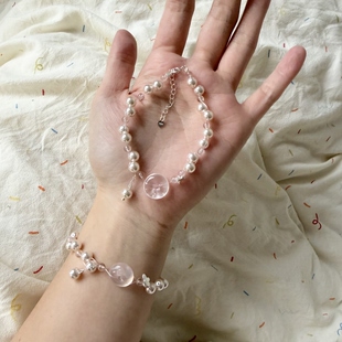 s925纯银天然粉水晶莫桑比克粉水晶手链手串女可爱生日礼物平安扣