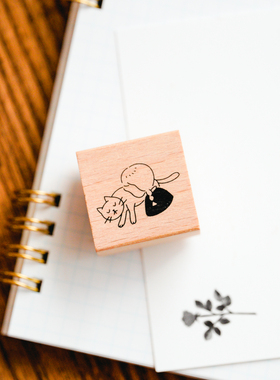 清仓|Yuusei| 原创可爱手账素材 吸猫 倒立 举桃子 榉木手帐印章