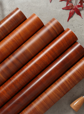 柚木木纹墙纸壁纸自粘防水仿木贴膜翻新家具木门贴纸加厚音箱贴皮